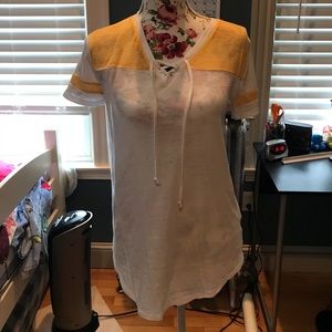 Yellow and white SO T- shirt. Tie up front